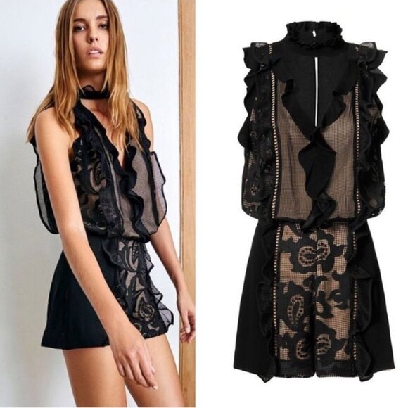 Alexis Karliva Black Macrame Lace Romper in Black Small